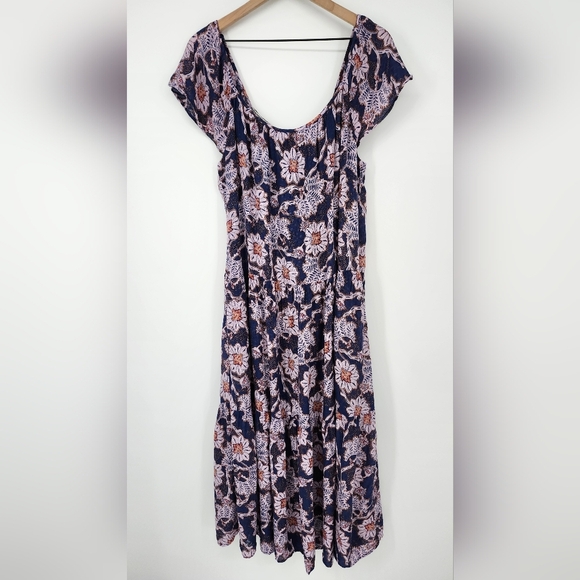 Knox Rose Womens Midi Dress Size M Blue Floral Square Neck Tiered Boho Bloomcore - Picture 3 of 8